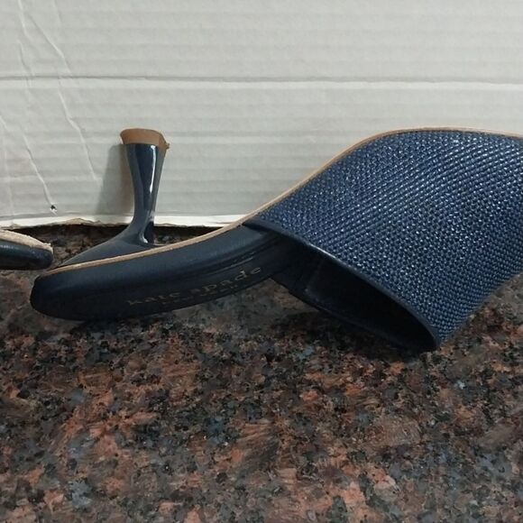 Kate Spade Navy Blue RAFIA Heeled "MALIBU" Slip On Mules ..EUC...SIZE 6.5 - Picture 4 of 6